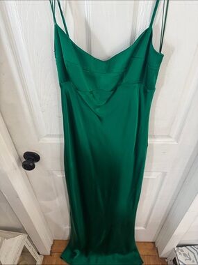 Amanda Uprichard Emerald Green Satin Slip Dress with Double Spaghetti Straps